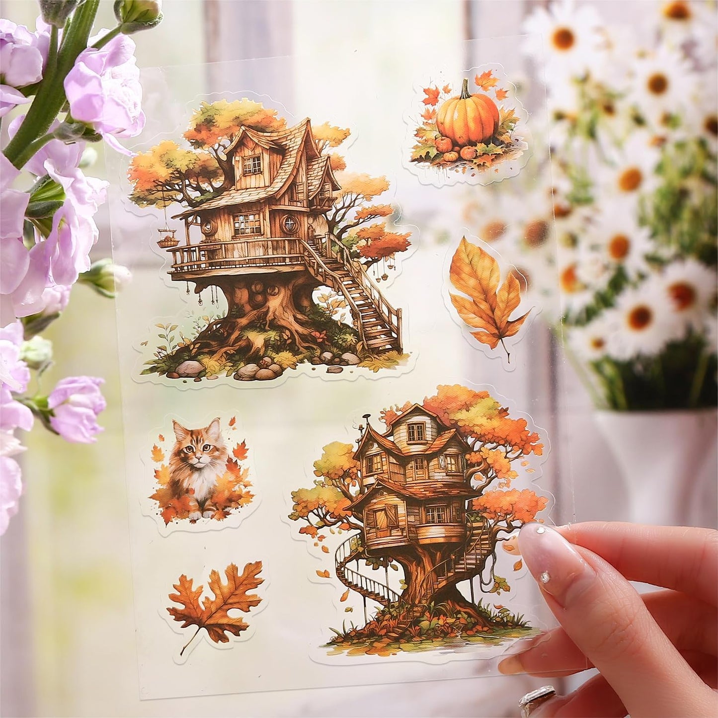 Knaid Scenery Sticker Set (490+ Pieces, 80 Sheets) 4 Pack Sticker Books Blooming Windows, Garden Houses, Enchanted Forest, Garden Fences Journaling Stickers for Scrapbook Bullet Junk Journals Planner