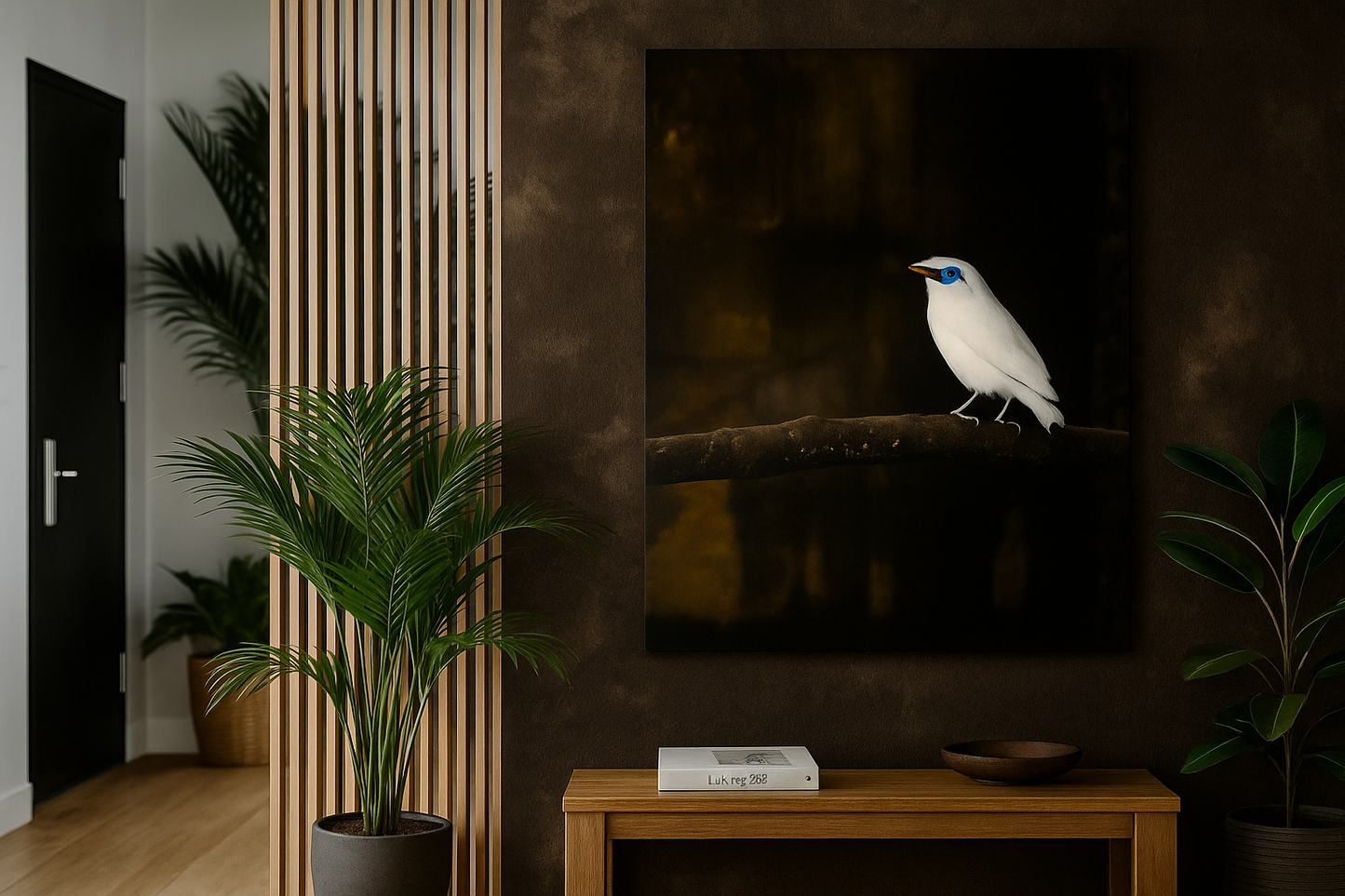 “Silent Spotlight” – White Bali Starling on Shadowed Perch