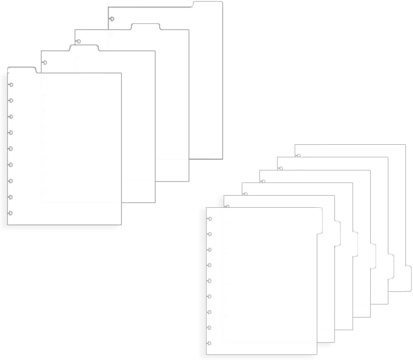 2 Set Discbound Divider 7x9.25'' Plastic 9 Disc Index Dividers Blank Side 6-Tab and Top 4-Tab Planner Inserts 10 Sheets Classic Size Frosted PP Discbound Notebook Dividers