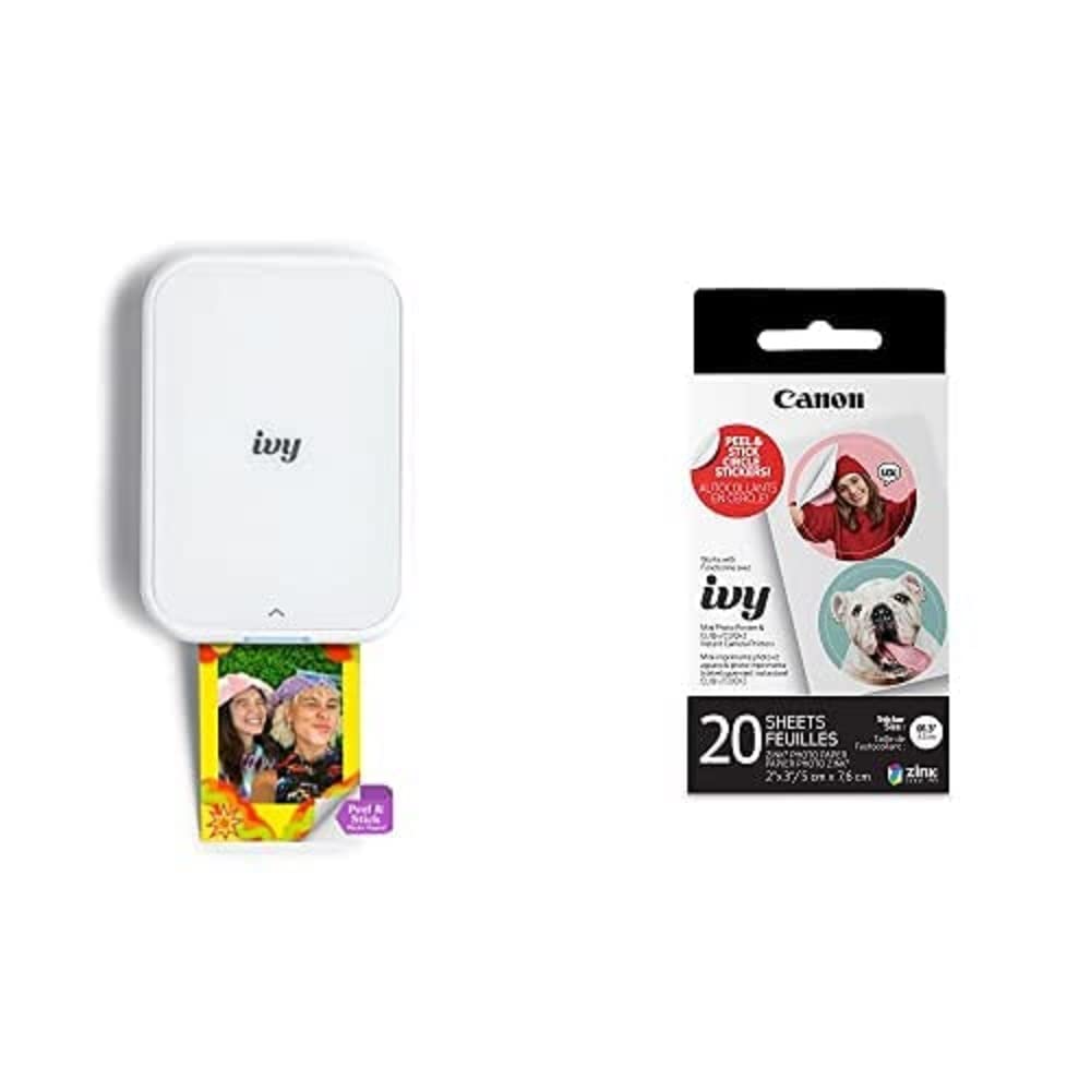 Canon Ivy 2 Mini Photo Printer, Print from Compatible iOS & Android Devices, Sticky-Back Prints, Pure White