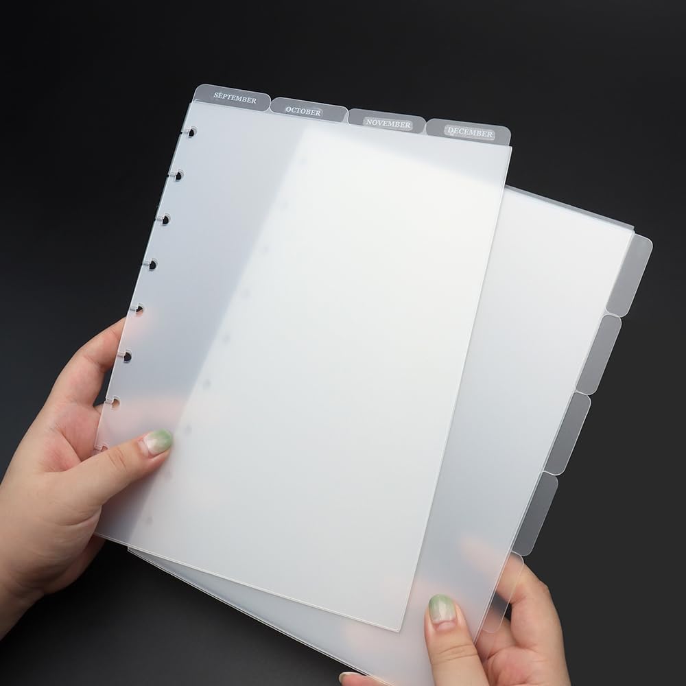 2 Set Discbound Divider 7x9.25'' Plastic 9 Disc Index Dividers Blank Side 6-Tab and Top 4-Tab Planner Inserts 10 Sheets Classic Size Frosted PP Discbound Notebook Dividers