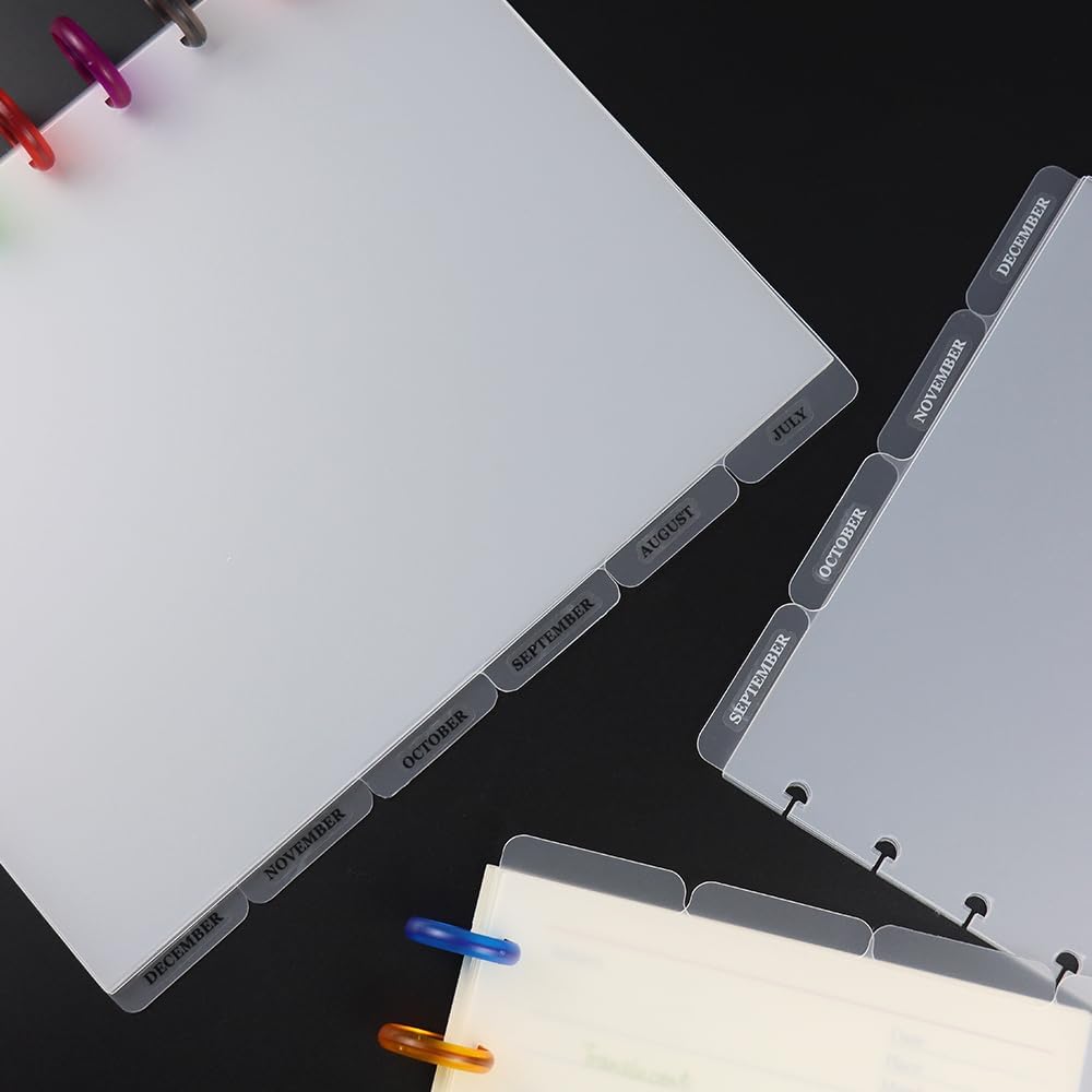 2 Set Discbound Divider 7x9.25'' Plastic 9 Disc Index Dividers Blank Side 6-Tab and Top 4-Tab Planner Inserts 10 Sheets Classic Size Frosted PP Discbound Notebook Dividers