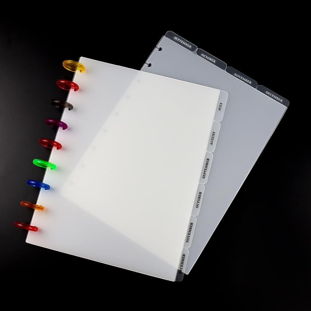 2 Set Discbound Divider 7x9.25'' Plastic 9 Disc Index Dividers Blank Side 6-Tab and Top 4-Tab Planner Inserts 10 Sheets Classic Size Frosted PP Discbound Notebook Dividers
