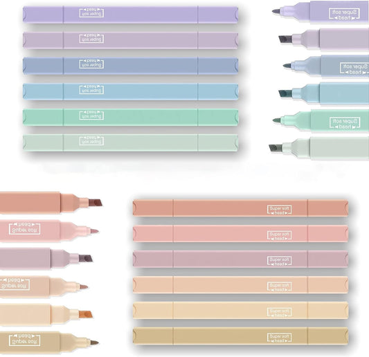 12pcs Aesthetic Cute Pastel Highlighters and Pens - No Bleed Assorted Colors for School & Office Journal DIY Home