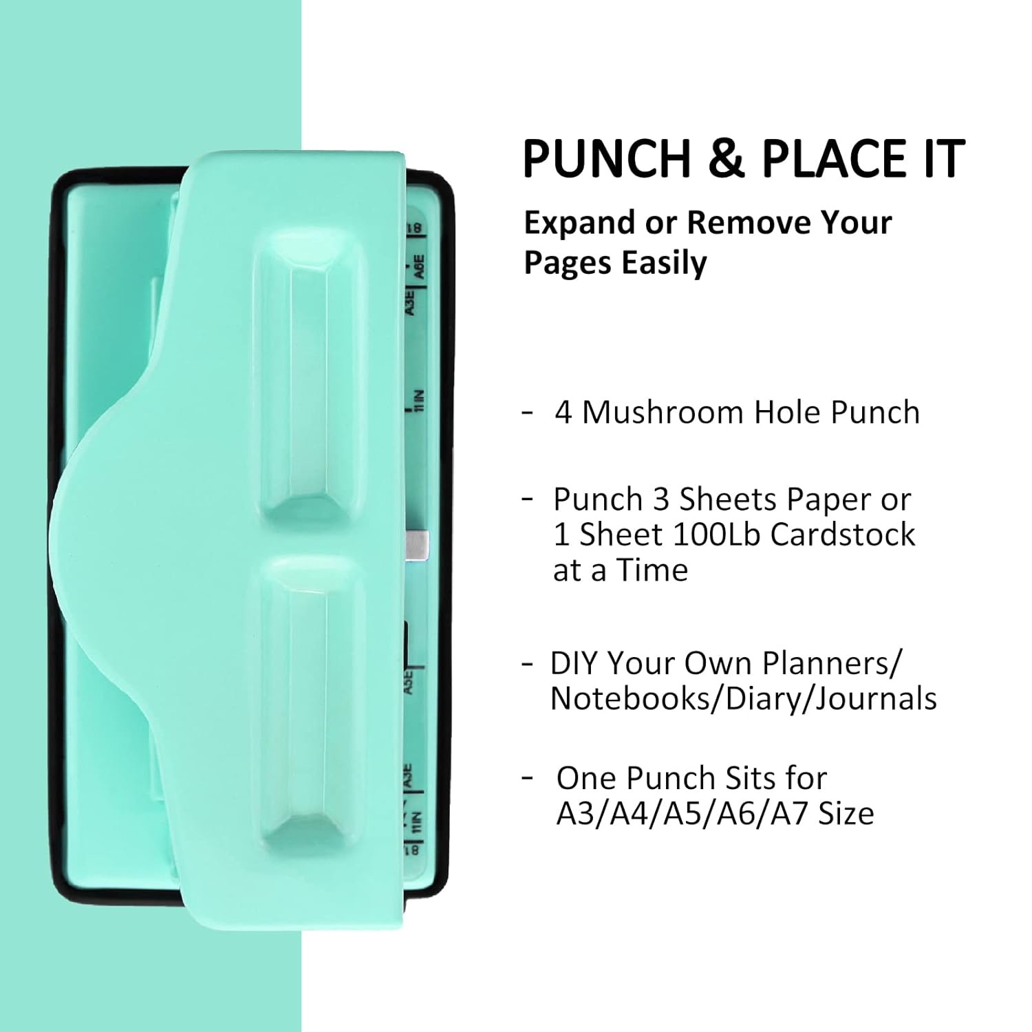 Gocreate Mint Planner Hole Punch 11 Binding Discs Supplied Adjustable Mushroom Hole Puncher for Disc-Bound Happy Planners,Punch Your Own Paper,Notebooks
