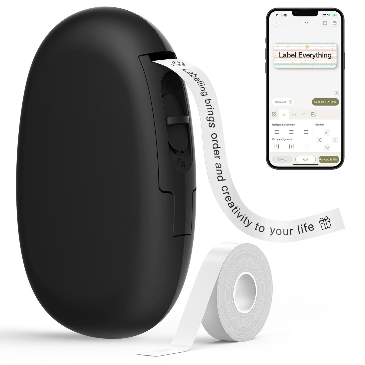 SUPVAN E10 Bluetooth Label Maker Machine with 3 Tapes, Continuous Waterproof Label, Versatile App with 35 Fonts and 1k+ Icons, Inkless Labeler for Home, Kitchen, School, Office Organization, Green