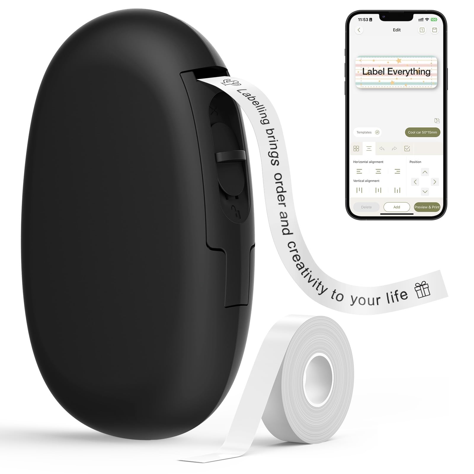 SUPVAN E10 Bluetooth Label Maker Machine with 3 Tapes, Continuous Waterproof Label, Versatile App with 35 Fonts and 1k+ Icons, Inkless Labeler for Home, Kitchen, School, Office Organization, Green