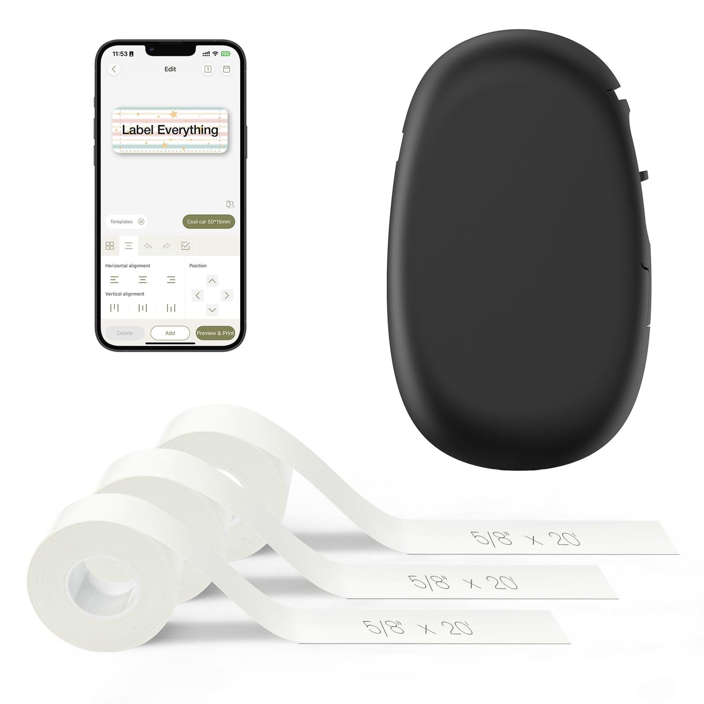 SUPVAN E10 Bluetooth Label Maker Machine with 3 Tapes, Continuous Waterproof Label, Versatile App with 35 Fonts and 1k+ Icons, Inkless Labeler for Home, Kitchen, School, Office Organization, Green