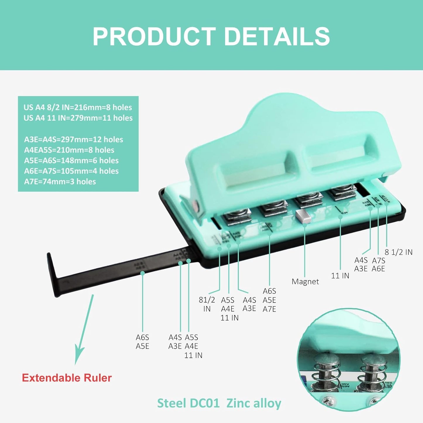 Gocreate Mint Planner Hole Punch 11 Binding Discs Supplied Adjustable Mushroom Hole Puncher for Disc-Bound Happy Planners,Punch Your Own Paper,Notebooks