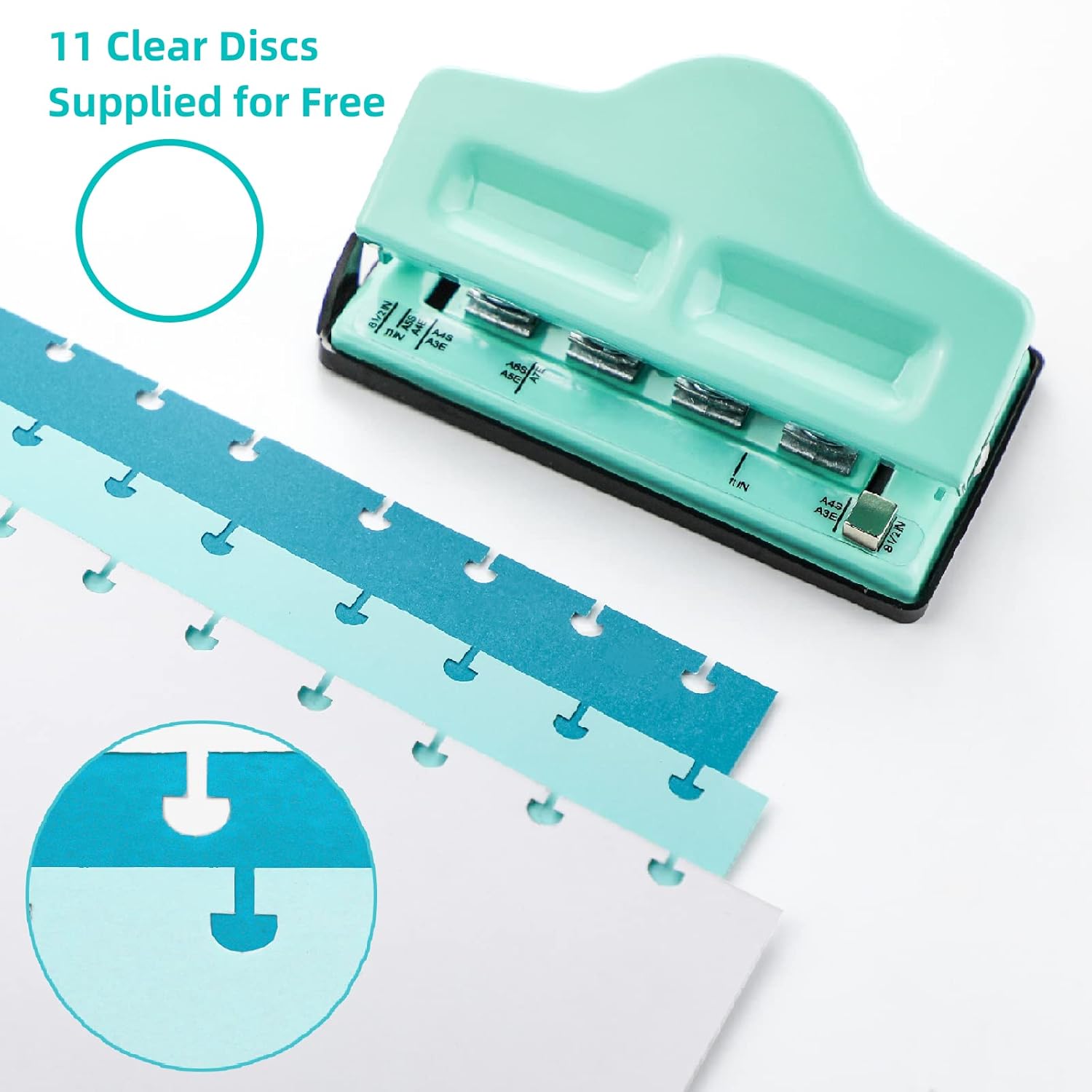 Gocreate Mint Planner Hole Punch 11 Binding Discs Supplied Adjustable Mushroom Hole Puncher for Disc-Bound Happy Planners,Punch Your Own Paper,Notebooks