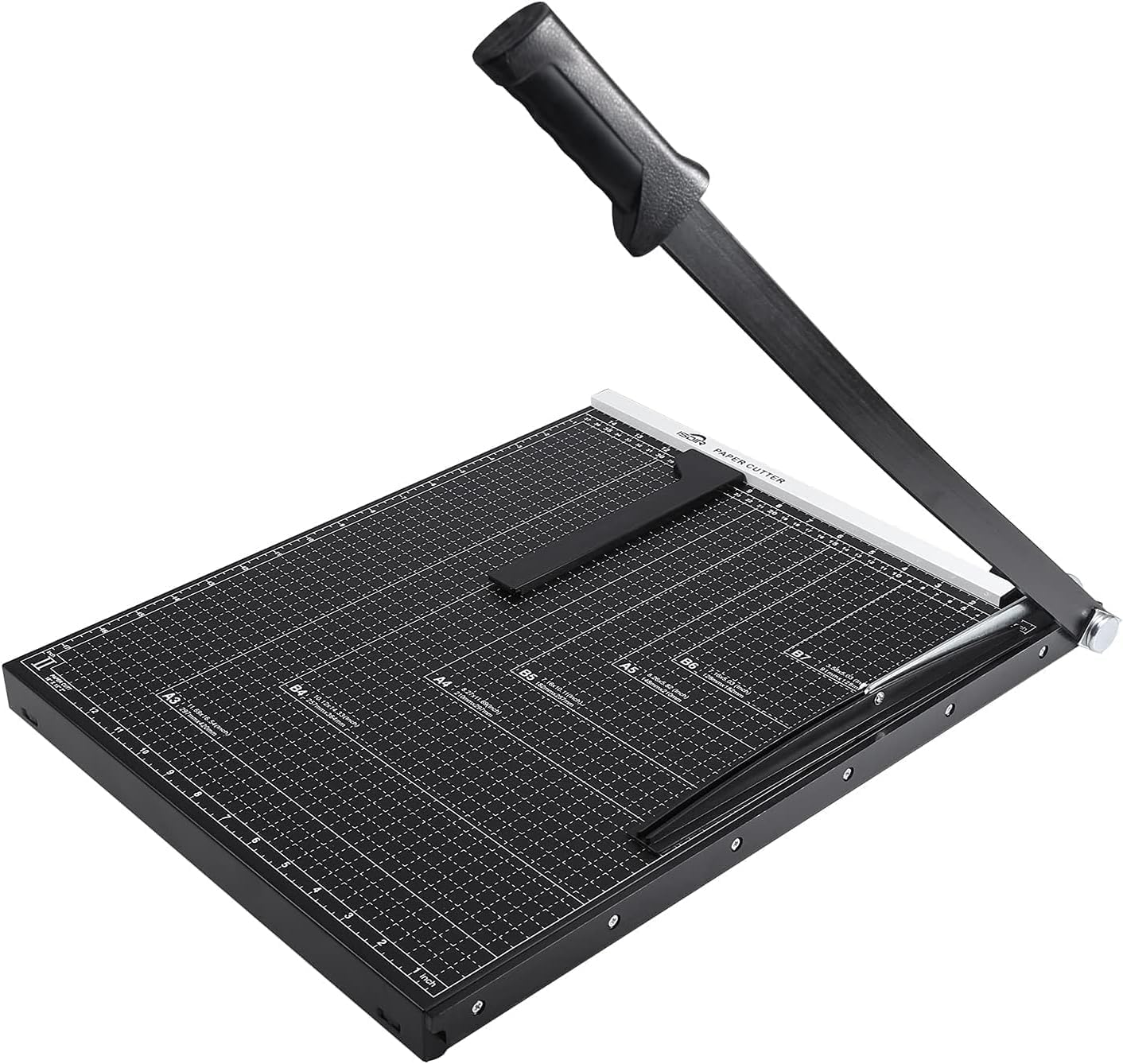 ISDIR 12-Inch Guillotine Paper Cutter, 12 Sheet Capacity, Blade Lock & Magnetic Guide, Heavy-Duty Metal Base for Precision Cutting of Cardstock, Photos, and Crafts - Ideal for Home & Office