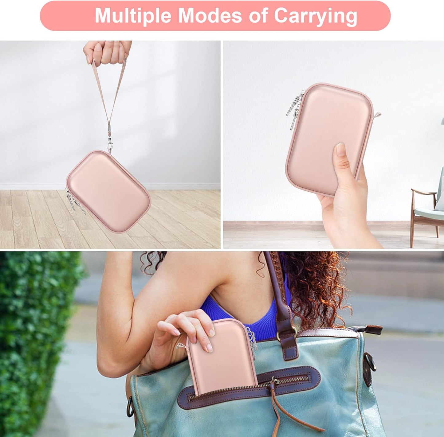 Canboc Hard Case for Canon Ivy 2/Canon Ivy/Canon Ivy CLIQ+2 CLIQ 2 CLIQ+ Mini Photo Printer Mobile Wireless Bluetooth Instant Camera Printer, Mesh Bag fit Photo Paper and Cable, Rose Gold
