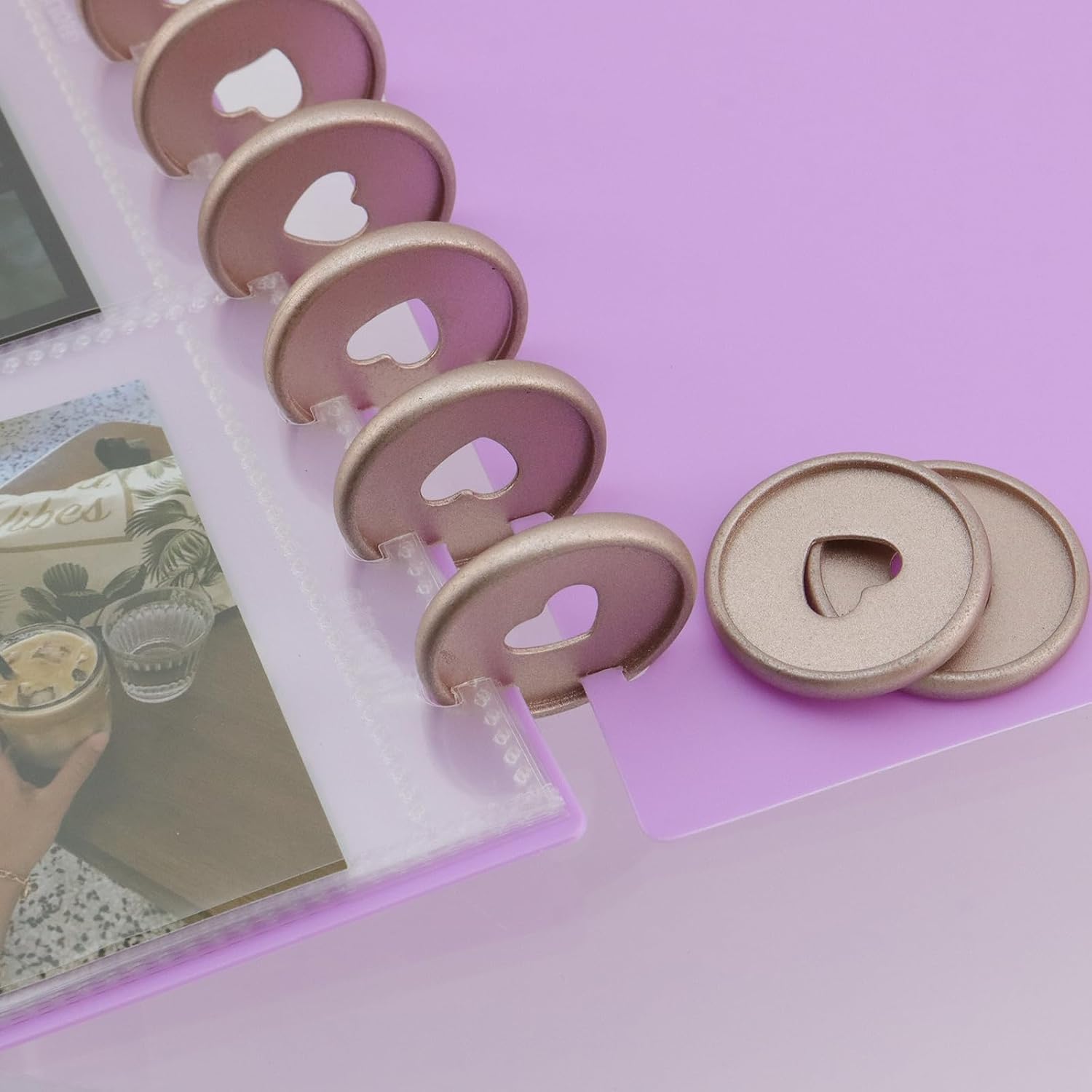 26PCS 1.38" Planner Discs Sanded Notebook Refill with Heart-Shaped Ring Binder Discbound Notebook Accessories, Rose Gold