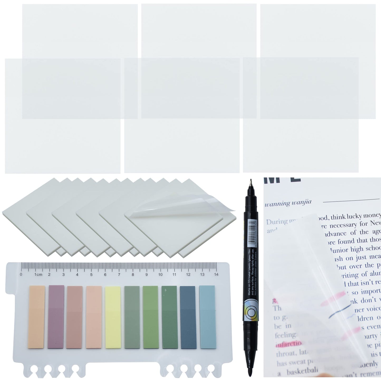 1600pcs Translucent Sticky Note Tabs, Morandi Page Markers for Annotating Books,Repositionable Book Flags Tabs Strip with Binders, Clear Sticky Notes,Page Tabs,Index Tabs