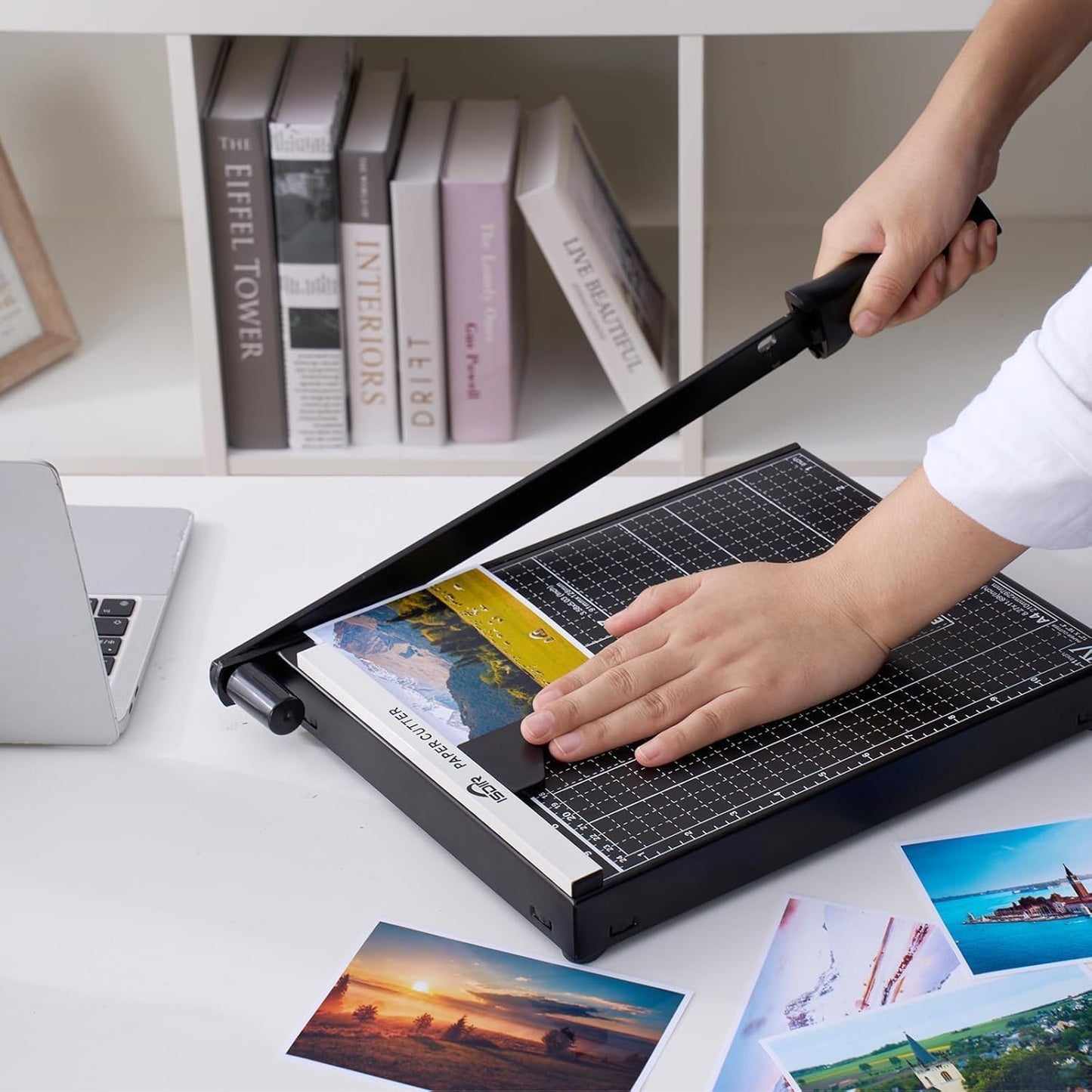 ISDIR 12-Inch Guillotine Paper Cutter, 12 Sheet Capacity, Blade Lock & Magnetic Guide, Heavy-Duty Metal Base for Precision Cutting of Cardstock, Photos, and Crafts - Ideal for Home & Office