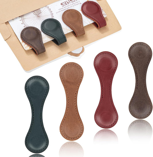 Magnetic Bookmarks 4Pcs - Leather Magnetic Bookmark Gift Set - Double Sided Magnet Bookmark Clips - Leather Bookmarks for Women - Stylish Gifts for Book Lovers - Vintage Book Marks for Reading Women
