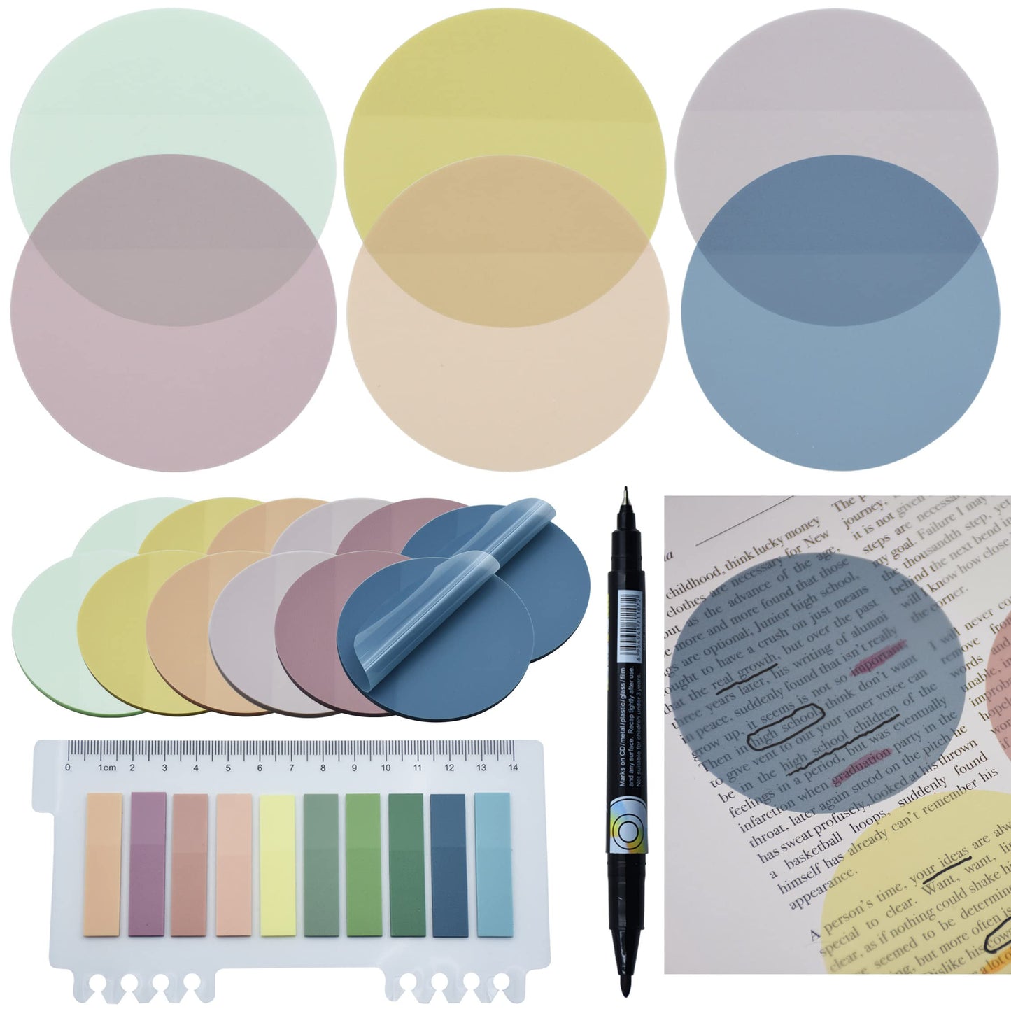 1600pcs Translucent Sticky Note Tabs, Morandi Page Markers for Annotating Books,Repositionable Book Flags Tabs Strip with Binders, Clear Sticky Notes,Page Tabs,Index Tabs