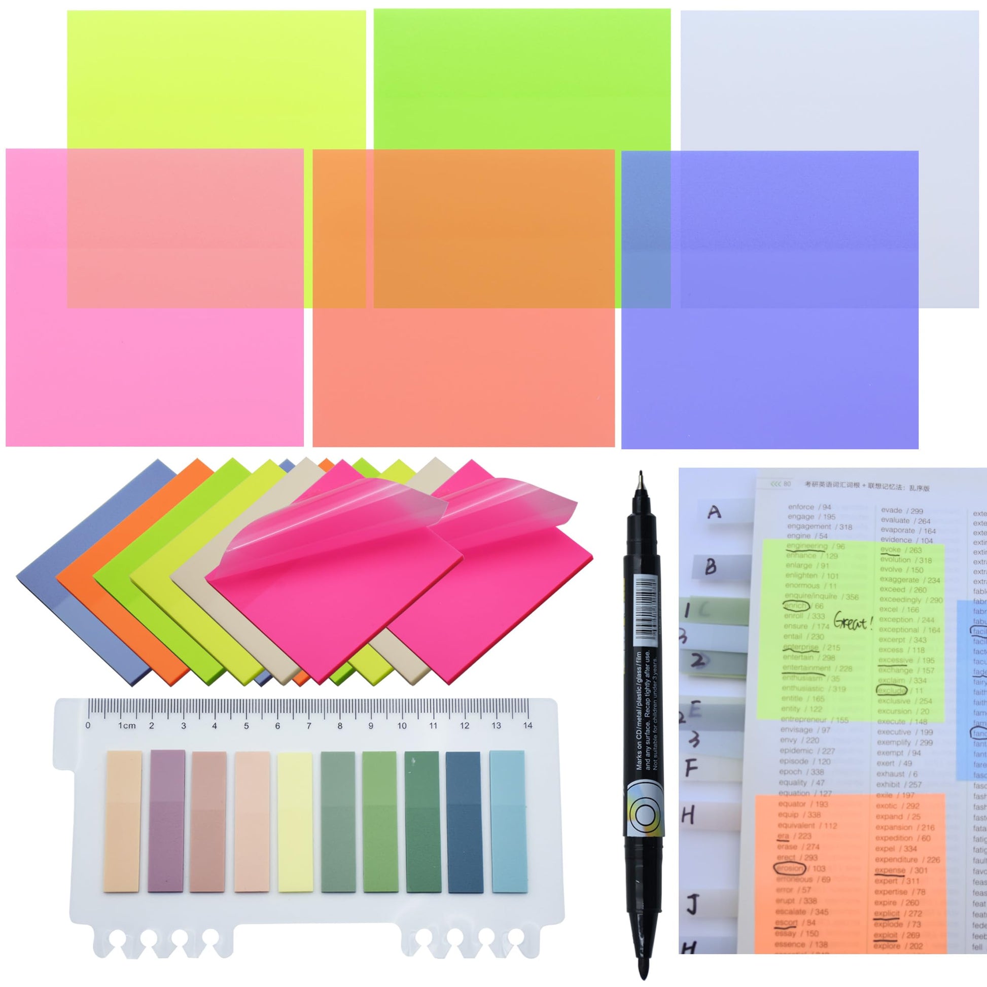 1600pcs Translucent Sticky Note Tabs, Morandi Page Markers for Annotating Books,Repositionable Book Flags Tabs Strip with Binders, Clear Sticky Notes,Page Tabs,Index Tabs