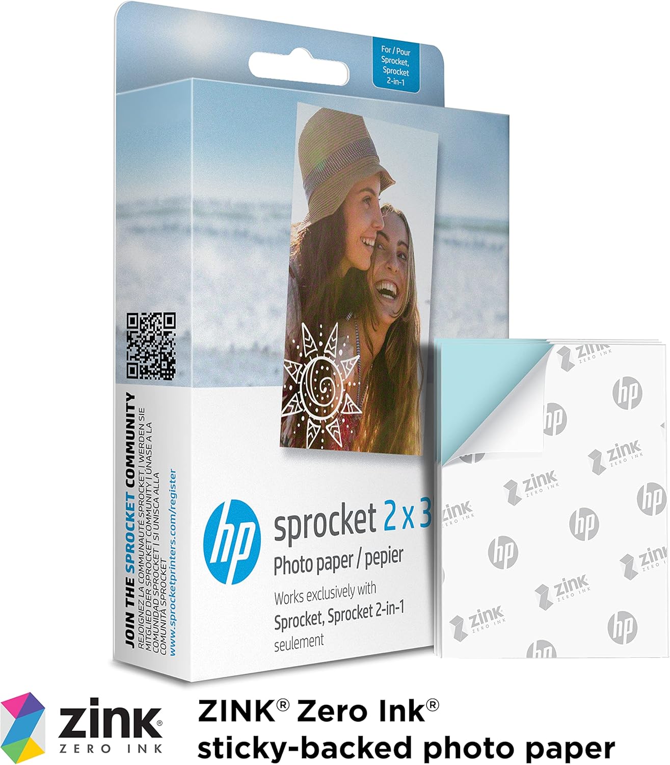 HP Sprocket 2x3" Premium Zink Sticky Back Photo Paper (100 Sheets) Compatible with HP Sprocket Photo Printers, Original Version.