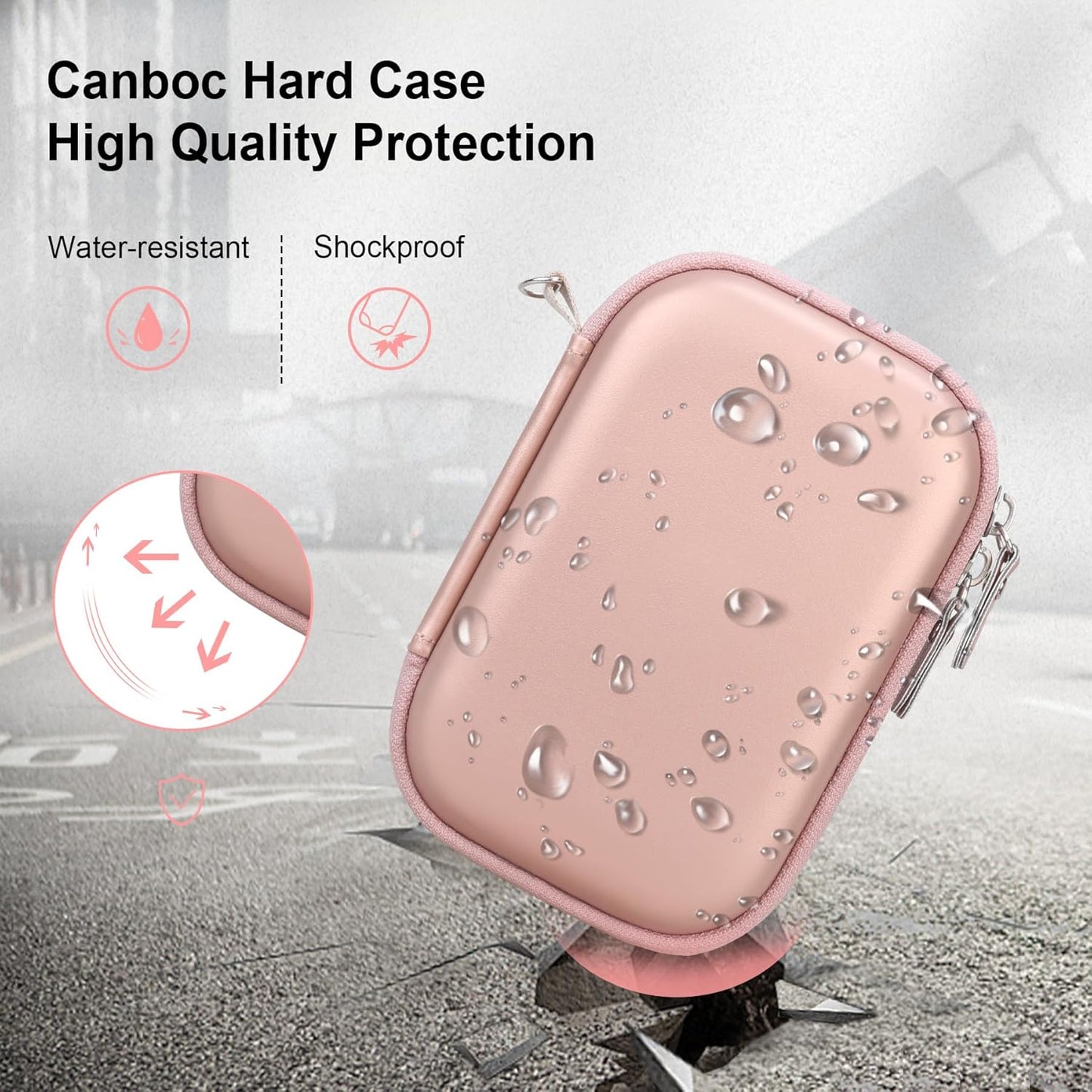 Canboc Hard Case for Canon Ivy 2/Canon Ivy/Canon Ivy CLIQ+2 CLIQ 2 CLIQ+ Mini Photo Printer Mobile Wireless Bluetooth Instant Camera Printer, Mesh Bag fit Photo Paper and Cable, Rose Gold