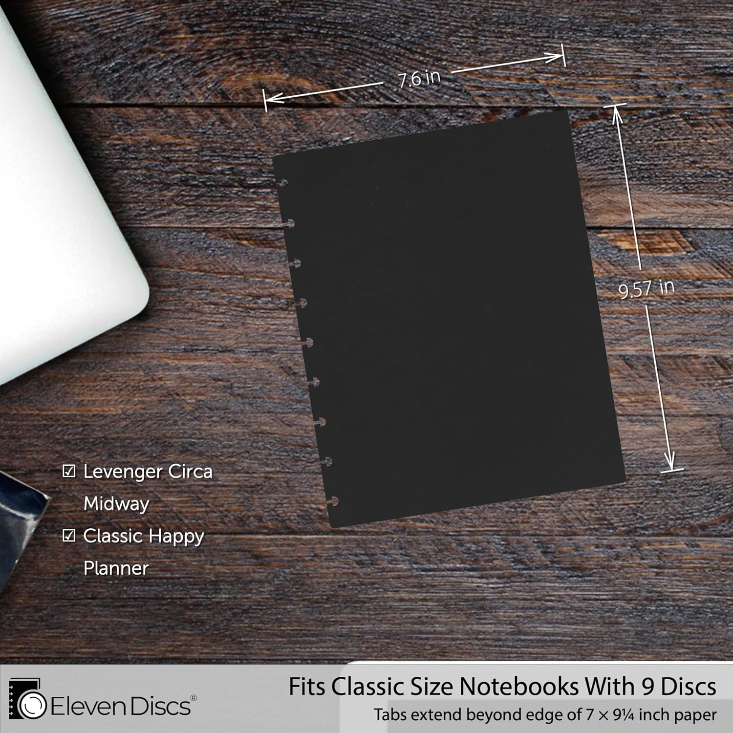 Classic Size Black Discbound Notebook Poly Covers, Compatible with Circa Midway & Classic Happy Planner (Set of 5)