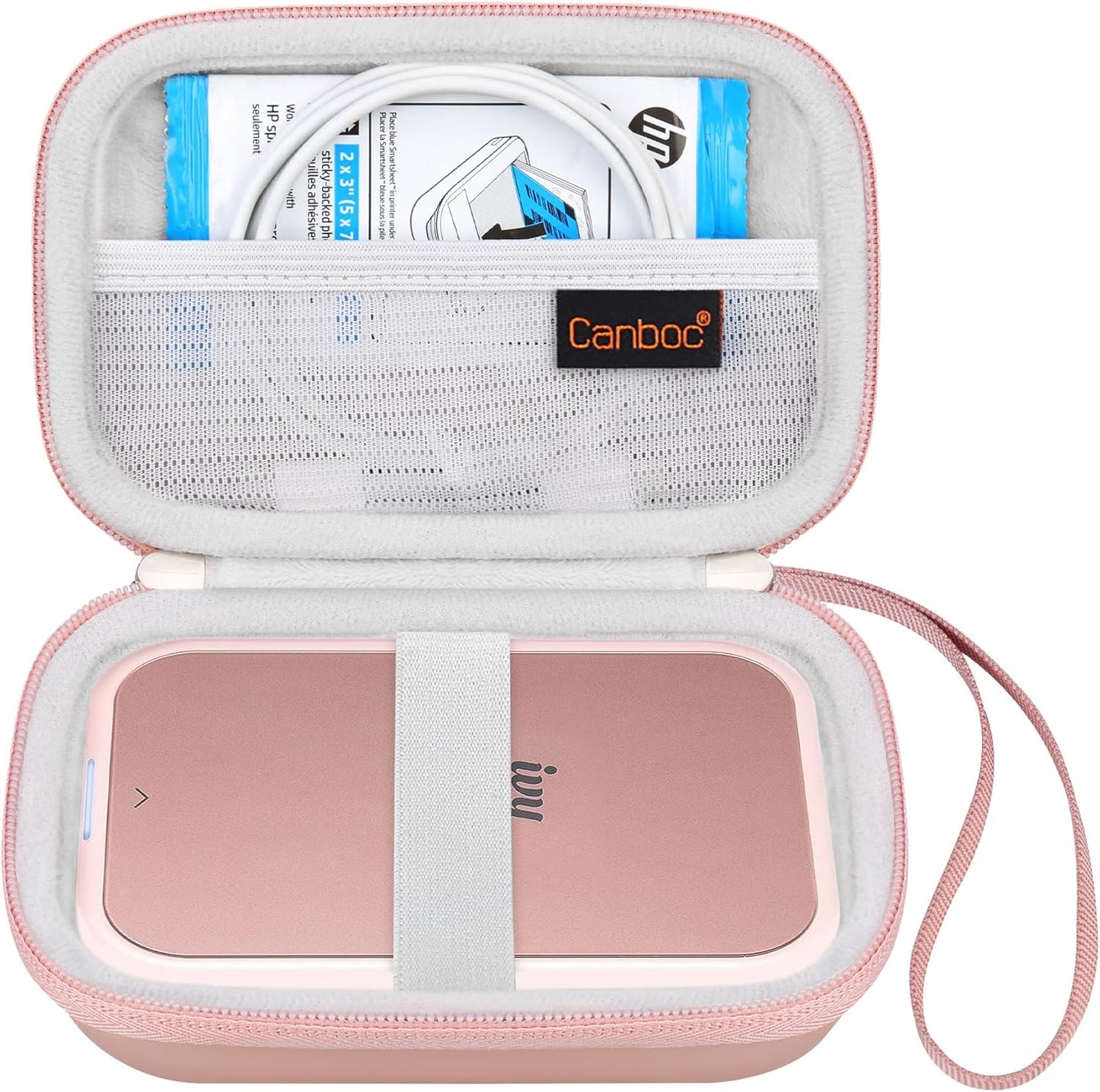 Canboc Hard Case for Canon Ivy 2/Canon Ivy/Canon Ivy CLIQ+2 CLIQ 2 CLIQ+ Mini Photo Printer Mobile Wireless Bluetooth Instant Camera Printer, Mesh Bag fit Photo Paper and Cable, Rose Gold