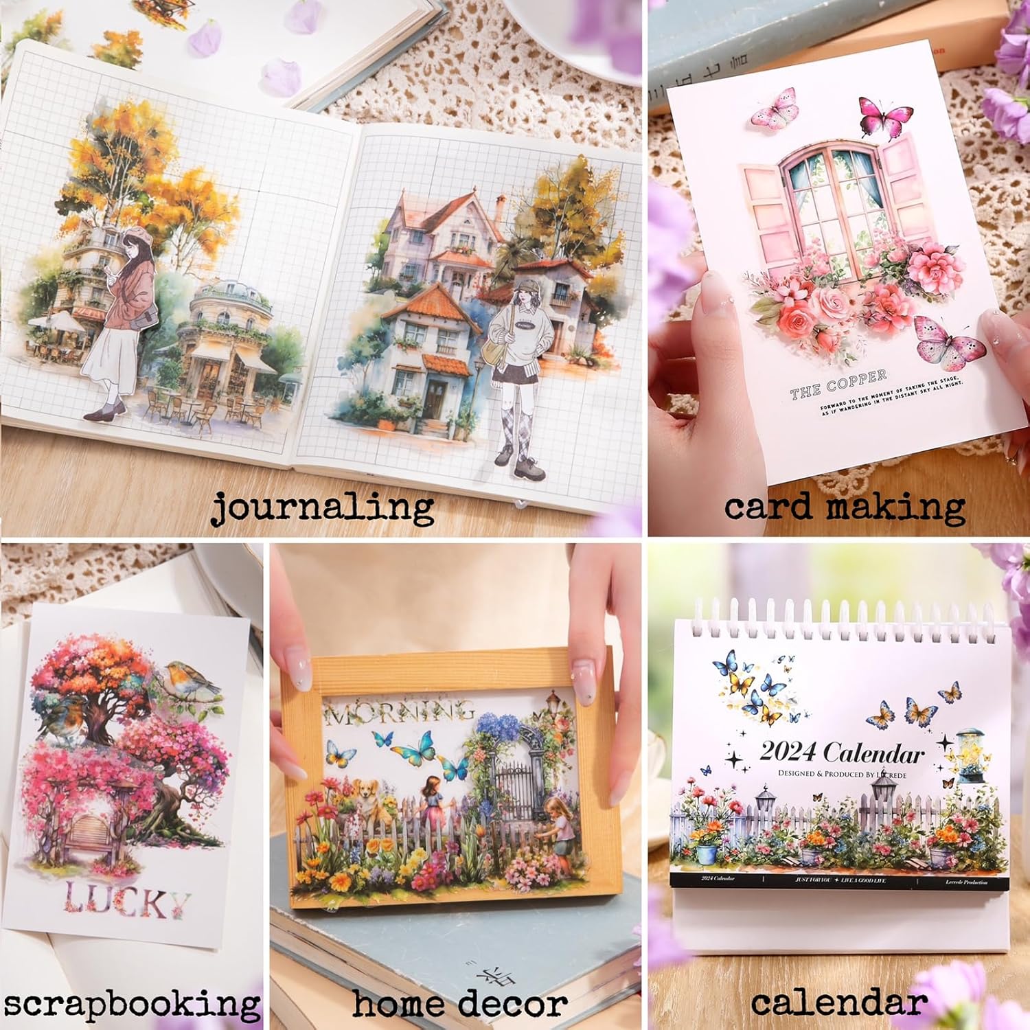 Knaid Scenery Sticker Set (490+ Pieces, 80 Sheets) 4 Pack Sticker Books Blooming Windows, Garden Houses, Enchanted Forest, Garden Fences Journaling Stickers for Scrapbook Bullet Junk Journals Planner