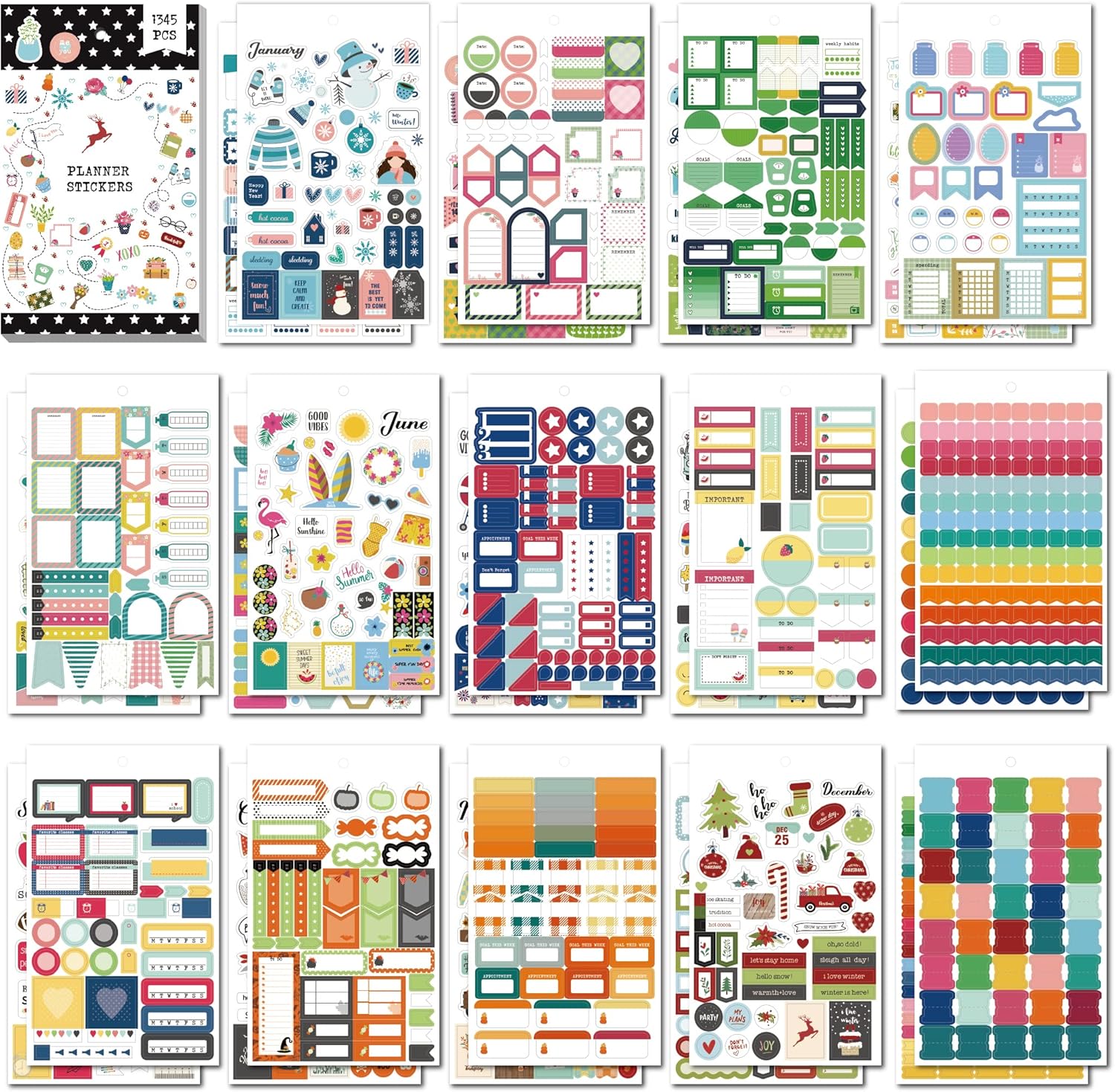 ARRLSDB Aesthetic Monthly Planner Stickers - 28 Sheets/1345 pcs - Daily Planner Accessories, Decorating Your Journals and Calendar