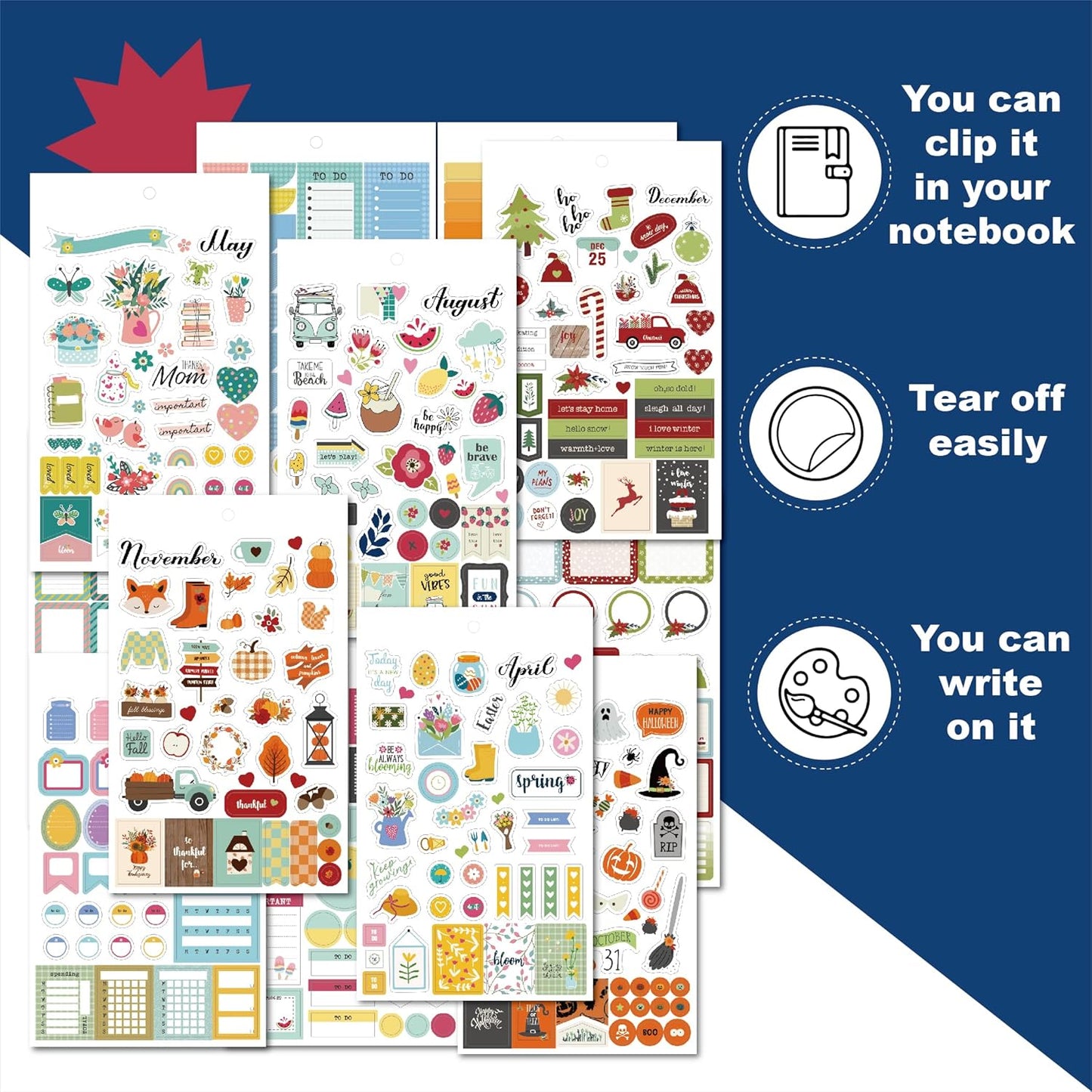 ARRLSDB Aesthetic Monthly Planner Stickers - 28 Sheets/1345 pcs - Daily Planner Accessories, Decorating Your Journals and Calendar